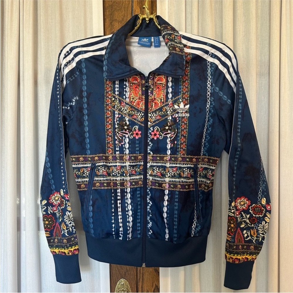 Farm Rio + adidas Cirandiera Blue Floral Zipper Front Jacket Size M - Picture 6 of 14